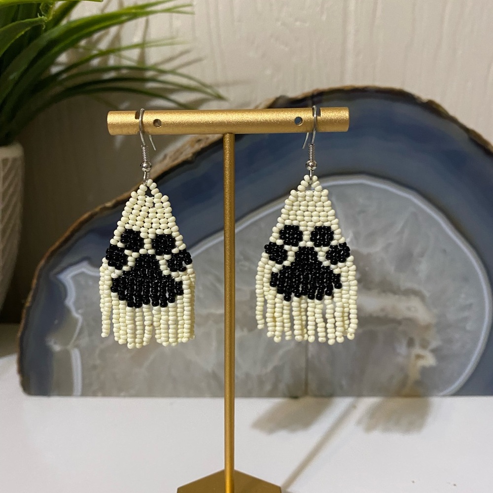 Chic Black and White Beaded Earrings